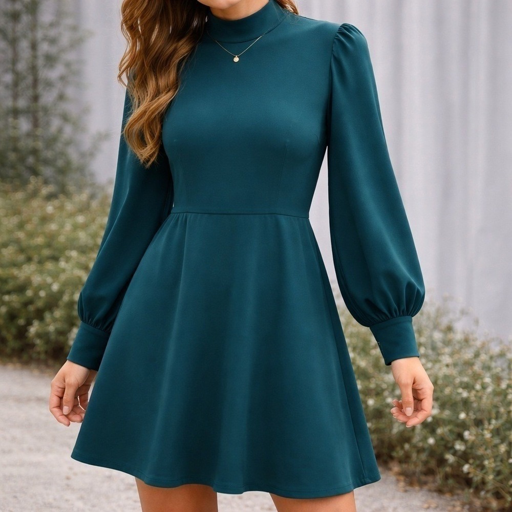 Banana Republic Womens Teal Green Mock Neck Office Dress Sz 6P Modest Preppy